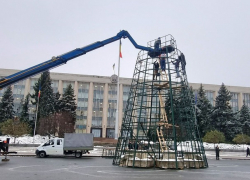 В Центре Кишинева начали устанавливать новогоднюю елку