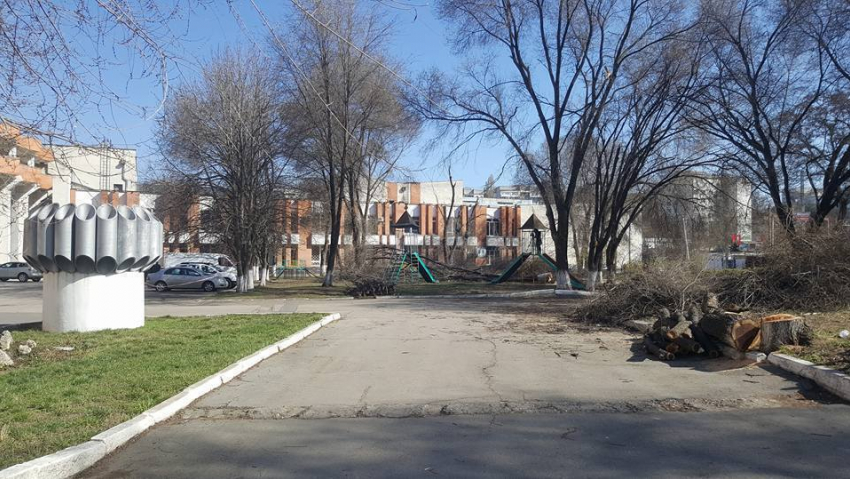 У ДК железнодорожников на Ботанике неизвестные пилят деревья