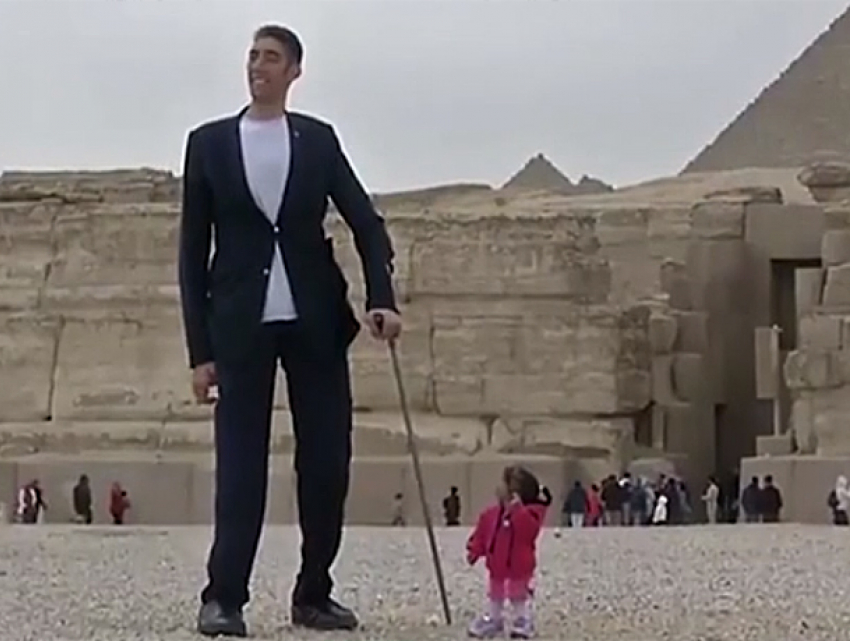 Историческая встреча самого высокого мужчины и самой маленькой женщины в мире попала на видео 