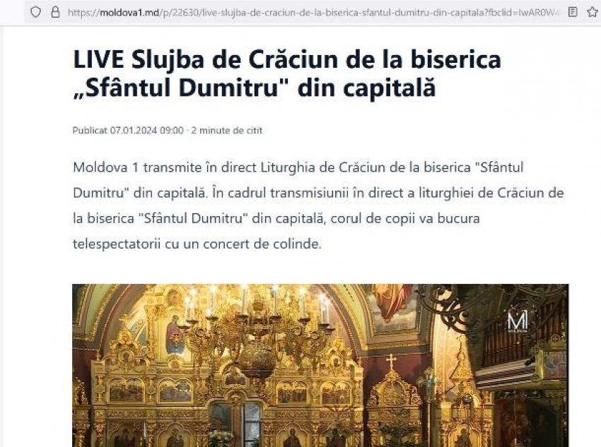 Санду в Рождество посетила Церковь, чей настоятель призвал перейти в Румынскую патриархию