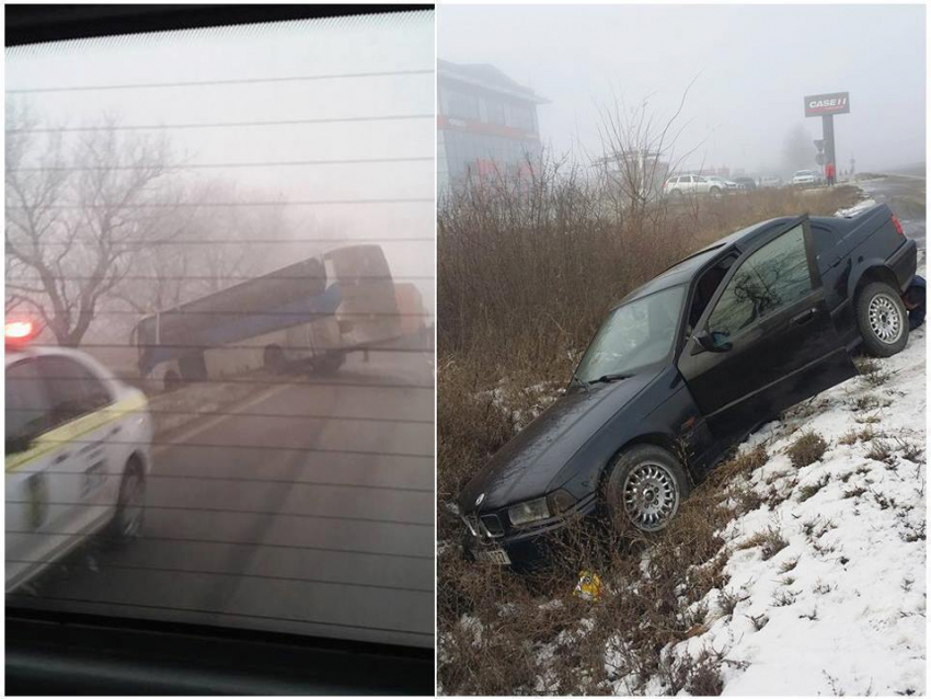 В Молдове из-за гололеда автомобили вылетают с трассы